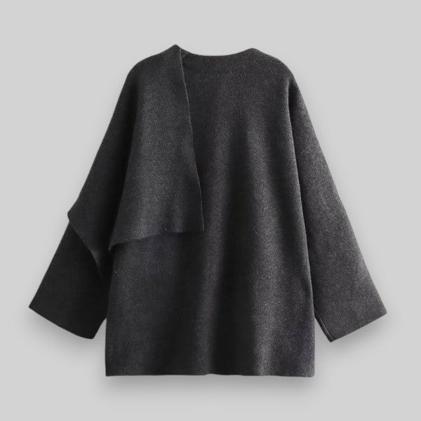 Drune | Asymmetrischer Strick-Poncho - Elegantes Schichtstück - Weiche Wollmischung - Gemütlicher Chic