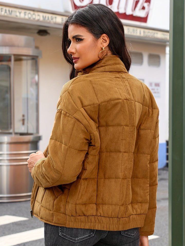 Drune | Damen Kurze Gepolsterte Pufferjacke mit Karomuster und Winddichter Stoff