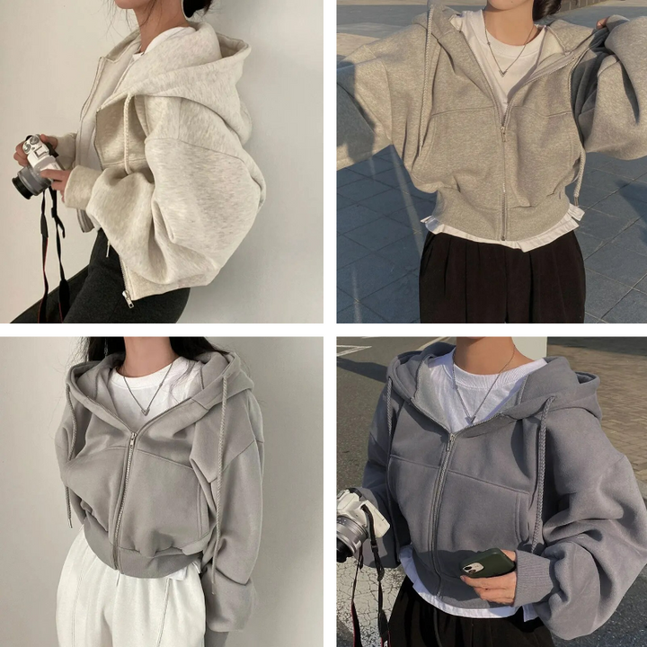 Drune | Cropped Hoodie Übergroßer Kapuzenpullover mit Reißverschluss für Frauen