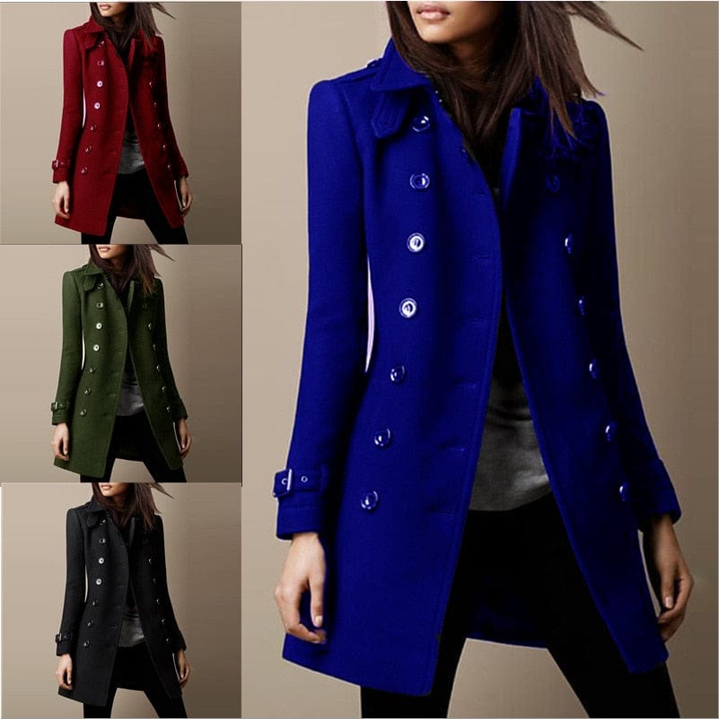 Drune | Damenmantel Jacke mit Stilvollen Doppelten Knopfreihe
