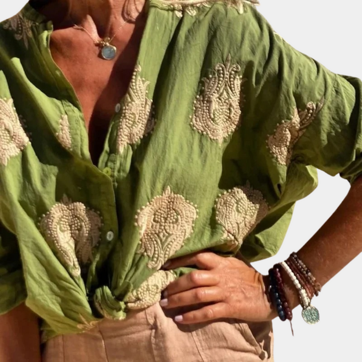 Drune | Gestickte Boho Chic Baumwollbluse für Damen