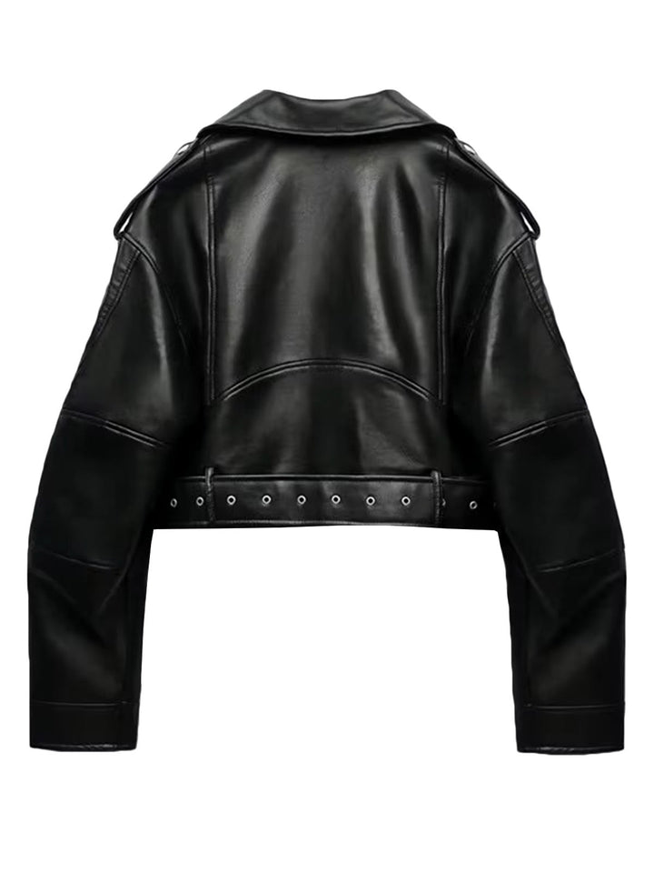 Drune | Gekürzte Bikerjacke Aus Kunstleder Mit Gürtel