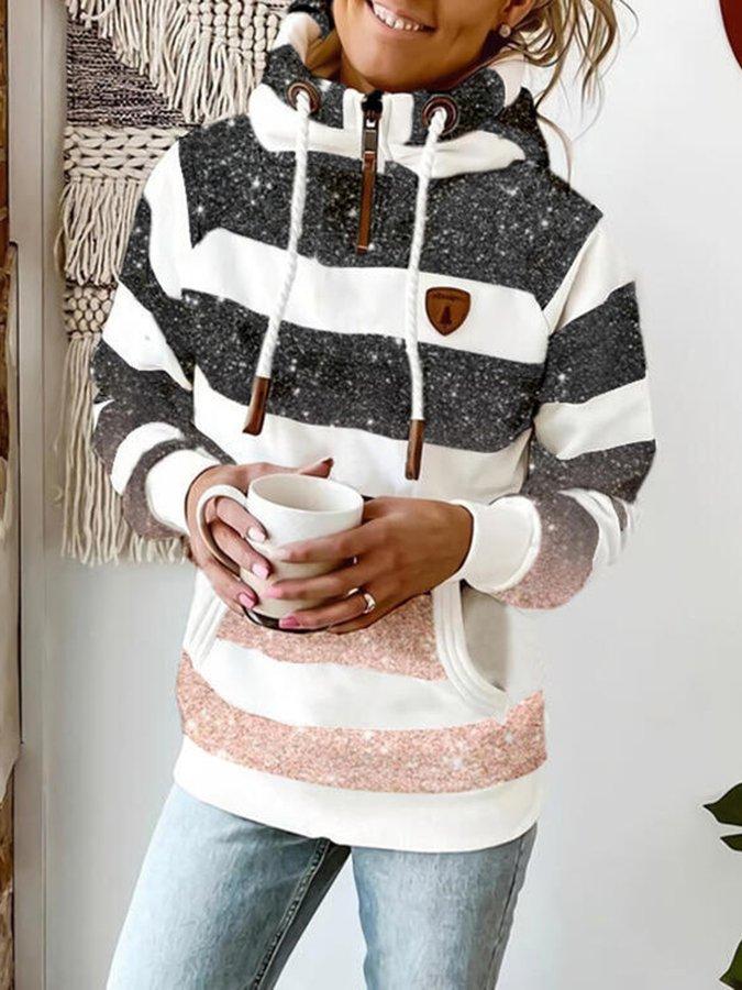 Drune | Kapuzenpullover Bequem Mit Kängurutasche Verstellbare Kapuze Gestreiftes Design