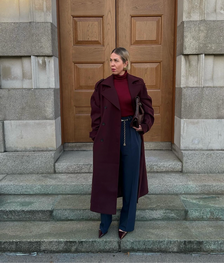 Drune | Eleganter Burgunderfarbener Langer Mantel