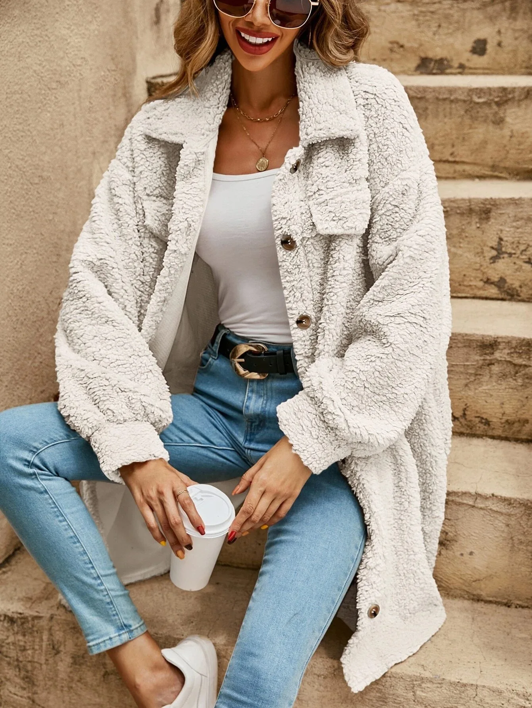 Drune - Damen Button-up Mantel mit auffälligen Knöpfen