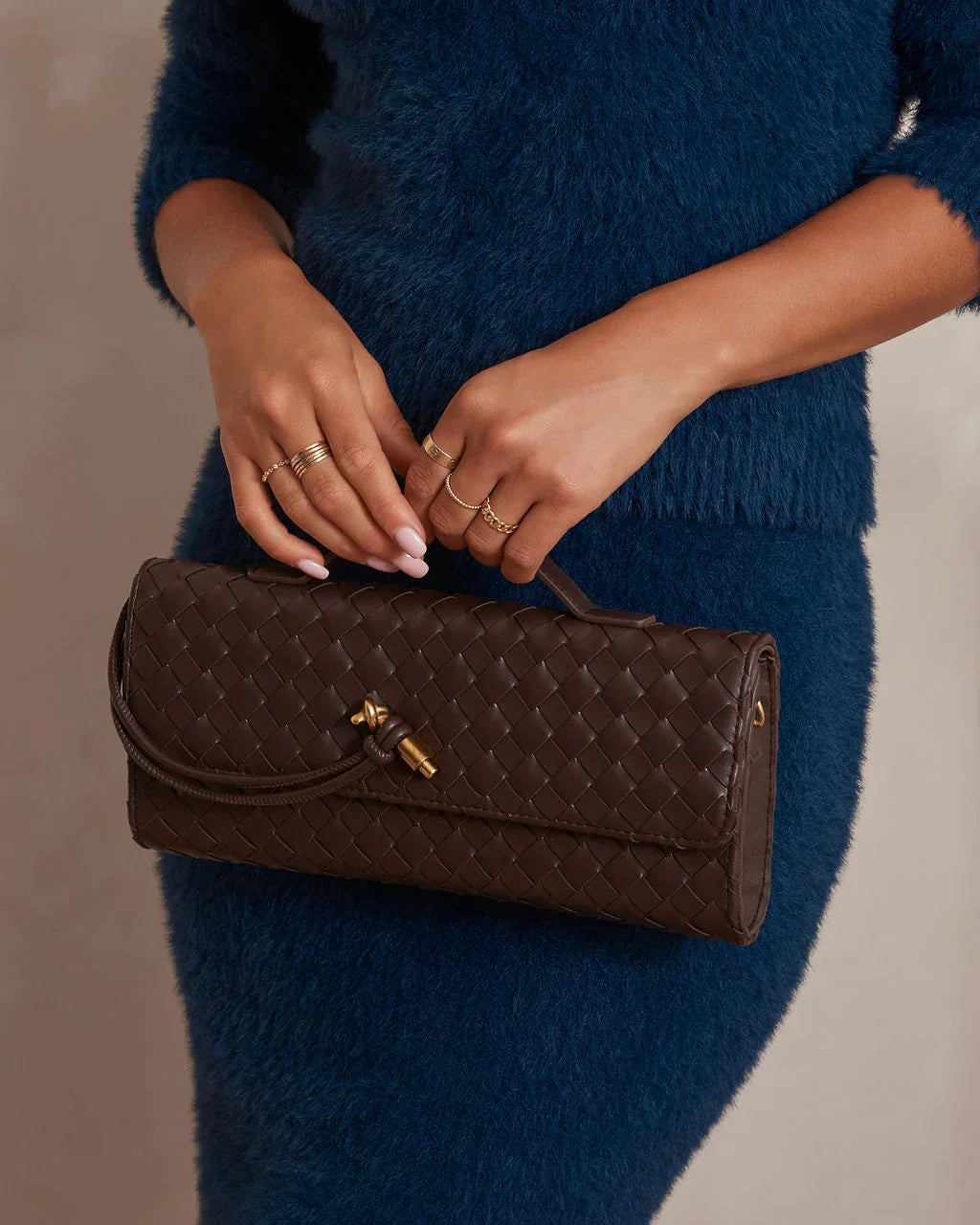 Drune | Kaffee Damen Handtasche mit Geflochtenem Design