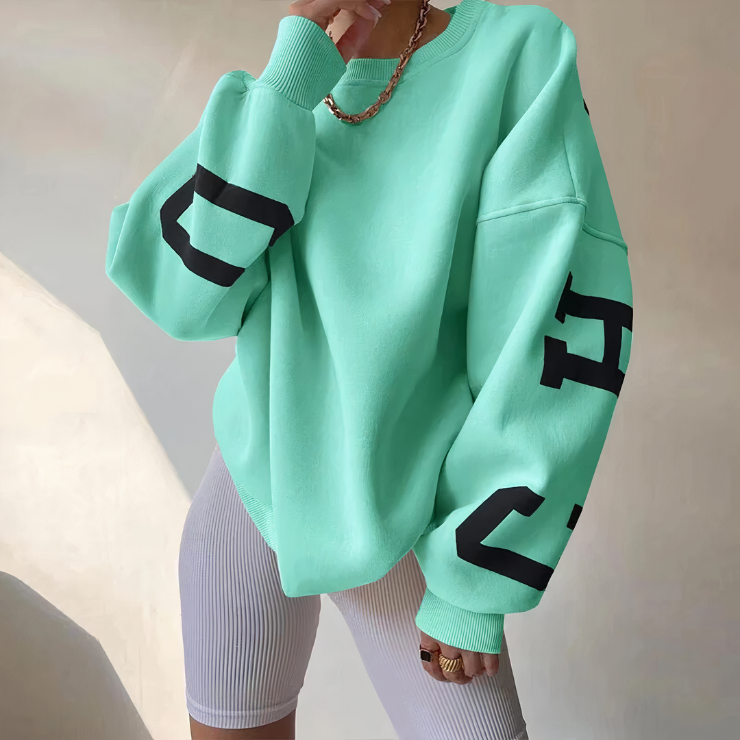 Drune - Langarm-Sweatshirt mit bedruckten Buchstaben und Rundhalsausschnitt für Frauen