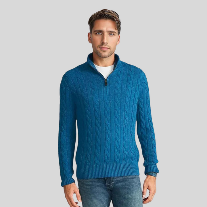Drune | Herren Kabelstrick-Pullover mit Reißverschluss