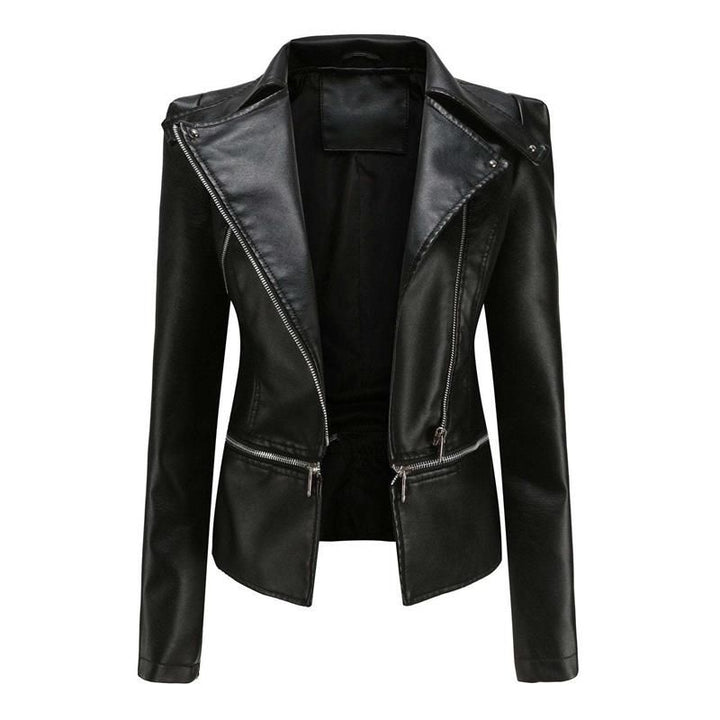 Drune | Gothic Soft Leather Jacket with Lapel and Breathable Zipper Design
