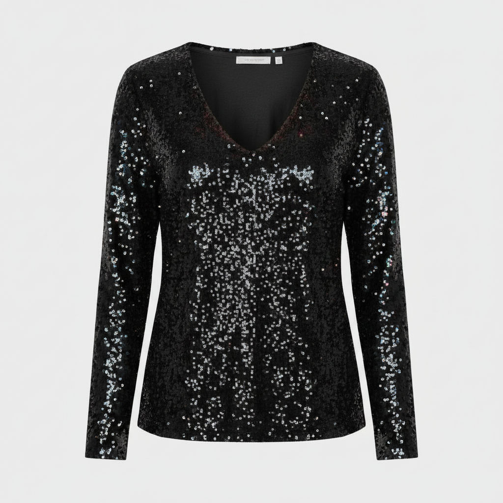 Glitzernde Party Eleganz V Ausschnitt Top Damen | Drune