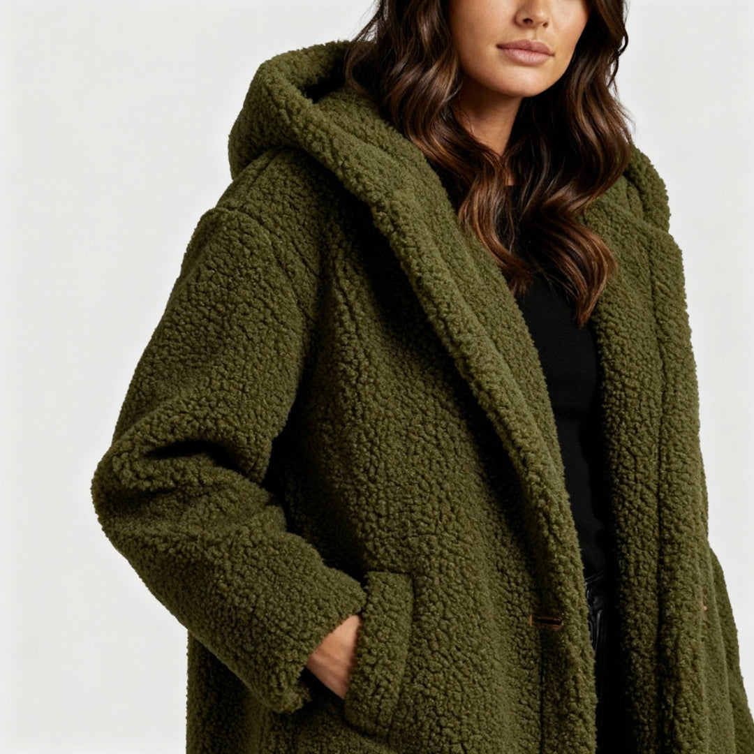 Damen Teddy Mantel mit Kapuze | Drune