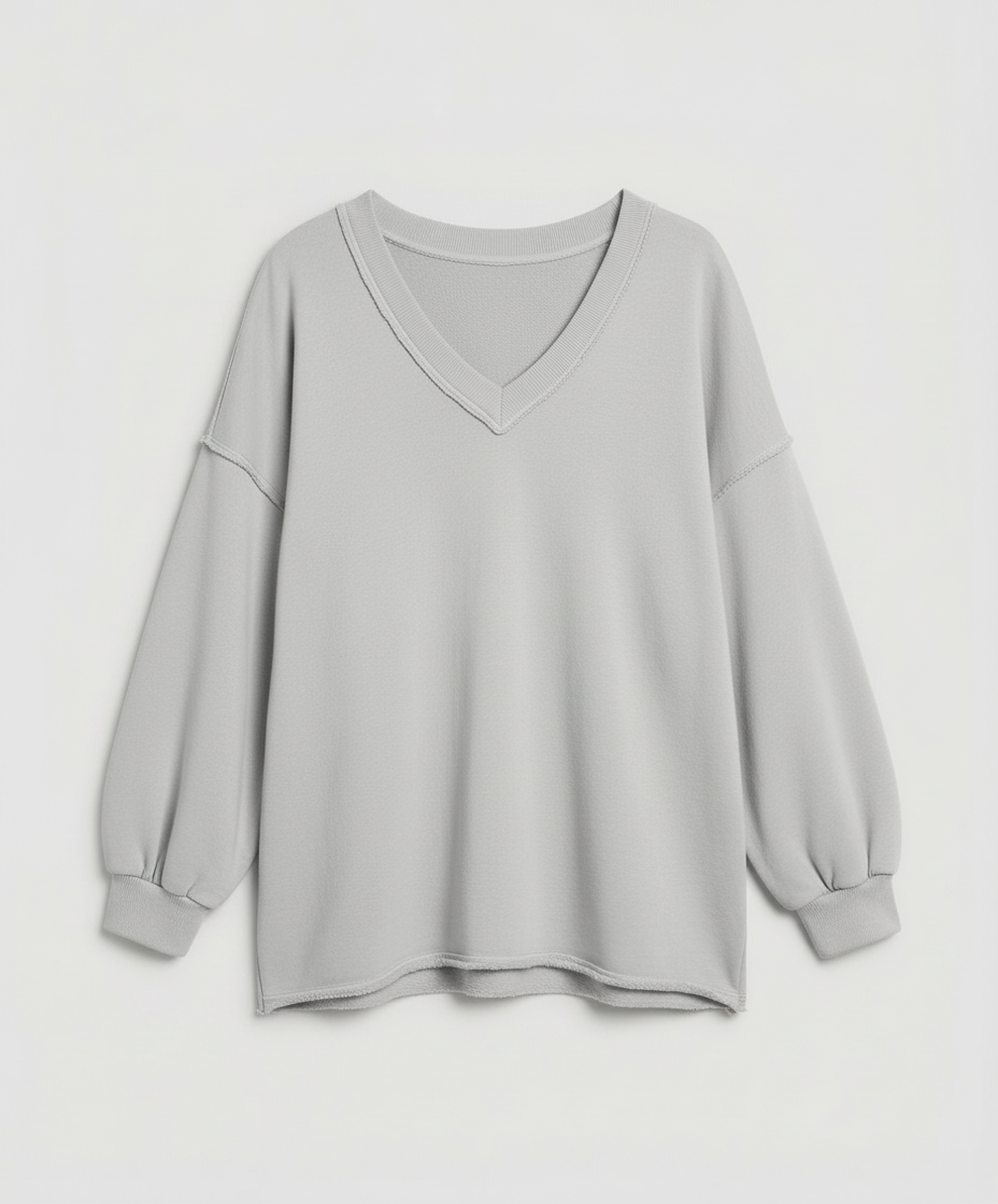 Oversized Damen V-Ausschnitt Sweatshirt | Drune