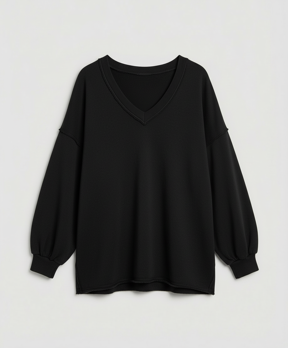 Oversized Damen V-Ausschnitt Sweatshirt | Drune