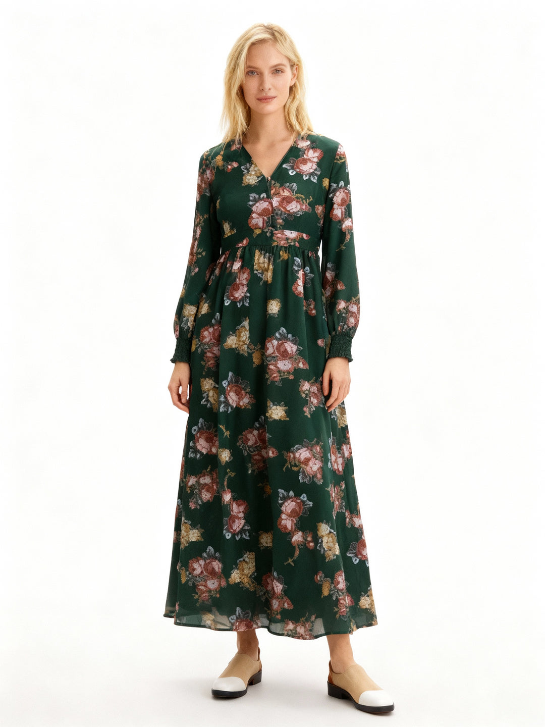 Drune | Gemustertes Gedrucktes Langärmeliges Plissiertes Kleid