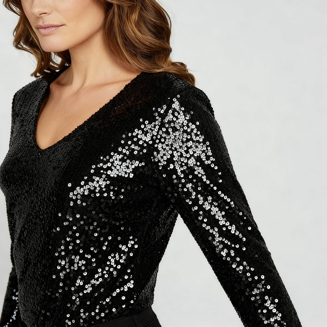 Glitzernde Party Eleganz V Ausschnitt Top Damen | Drune