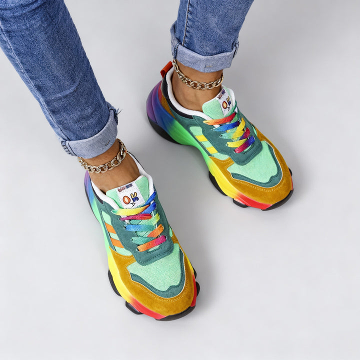 Damen Orthopädische Schuhe – Regenbogen, Ultraleicht, Stoßdämpfend, Fußgewölbestütze, Weite Zehenbox