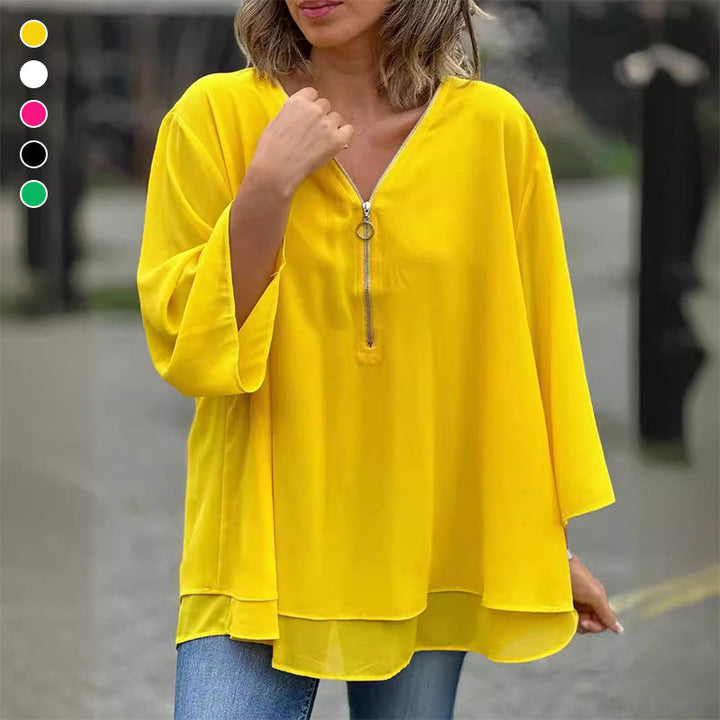Drune | Chiffon Reißverschluss Top mit V-Ausschnitt