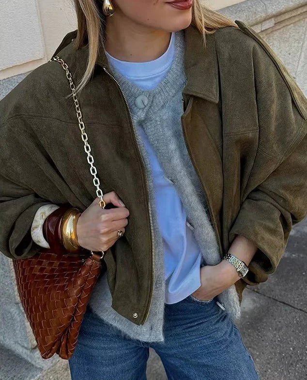 Drune | Oversized Damenjacke aus veganem Wildleder