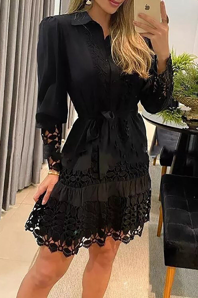 Drune | Eine Schüssel für Mich Selbst Spitzen Patchwork Shirt Kleid
