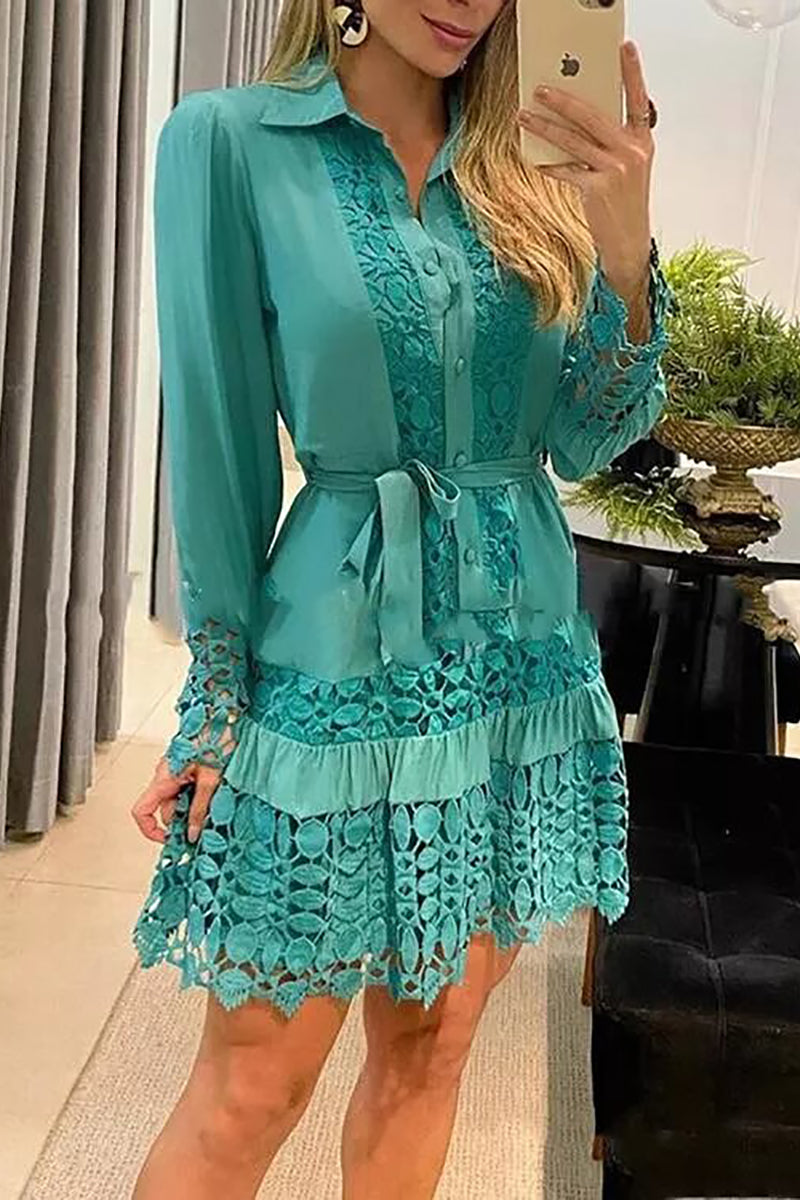Drune | Eine Schüssel für Mich Selbst Spitzen Patchwork Shirt Kleid