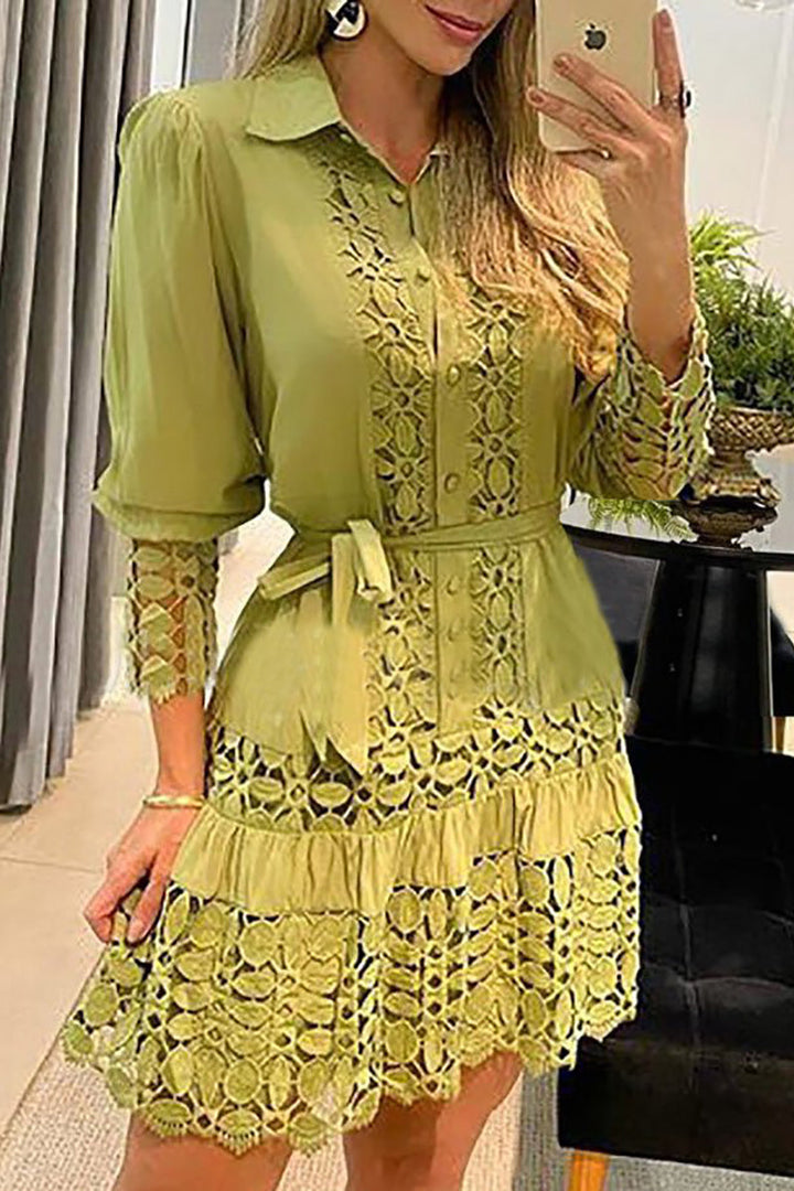 Drune | Eine Schüssel für Mich Selbst Spitzen Patchwork Shirt Kleid