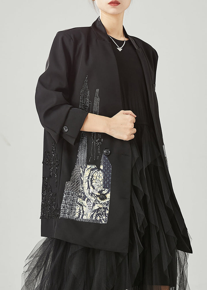 Drune | Schwarze originale Design-Patchwork-Spandex-Mäntel