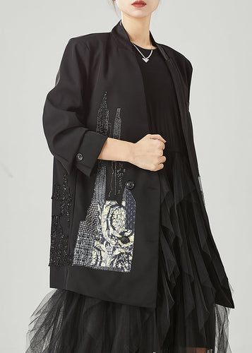 Drune | Schwarze originale Design-Patchwork-Spandex-Mäntel