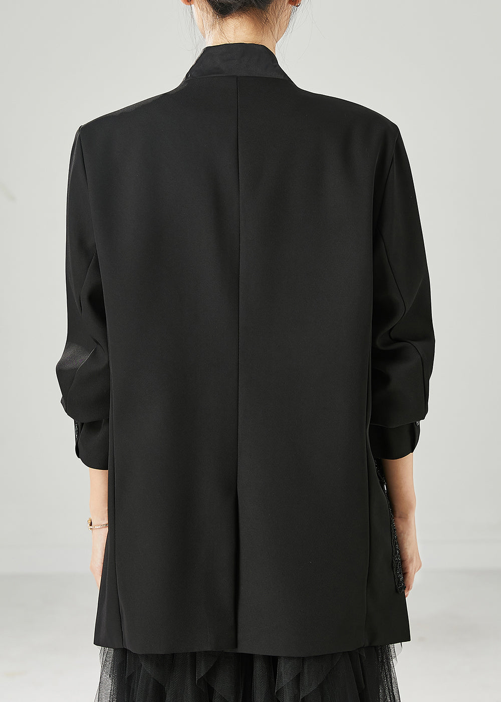 Drune | Schwarze originale Design-Patchwork-Spandex-Mäntel