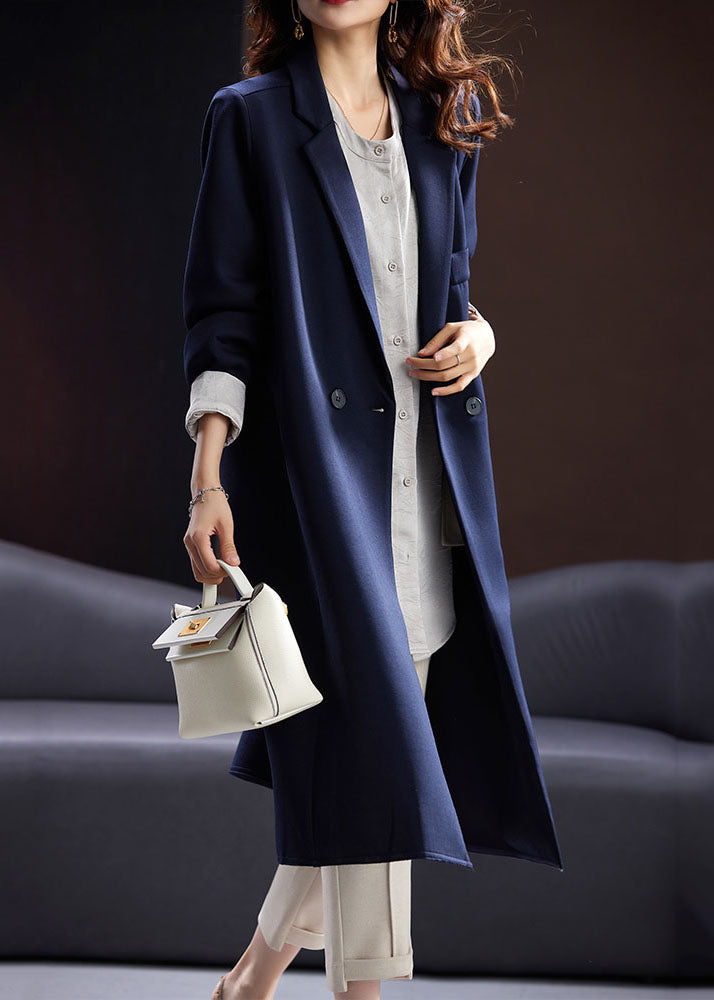 Drune | Blaues Notched Button Taschen Lange Mäntel