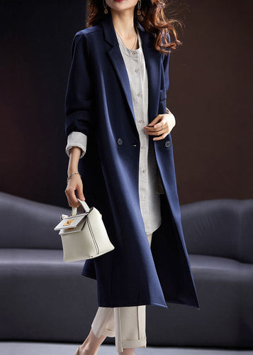 Drune | Blaues Notched Button Taschen Lange Mäntel