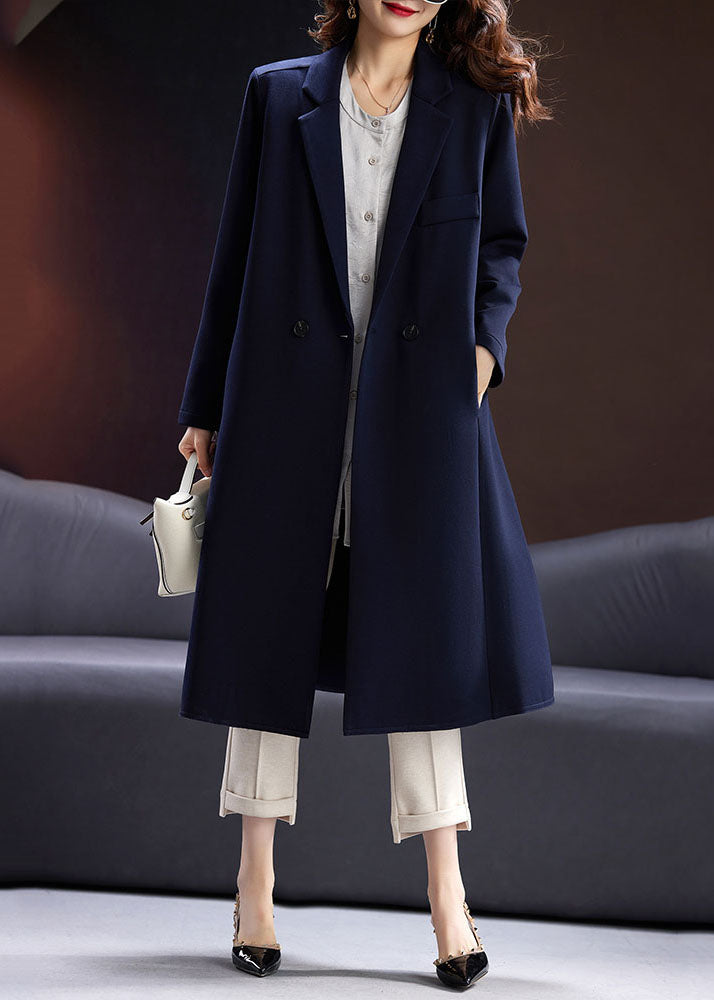 Drune | Blaues Notched Button Taschen Lange Mäntel