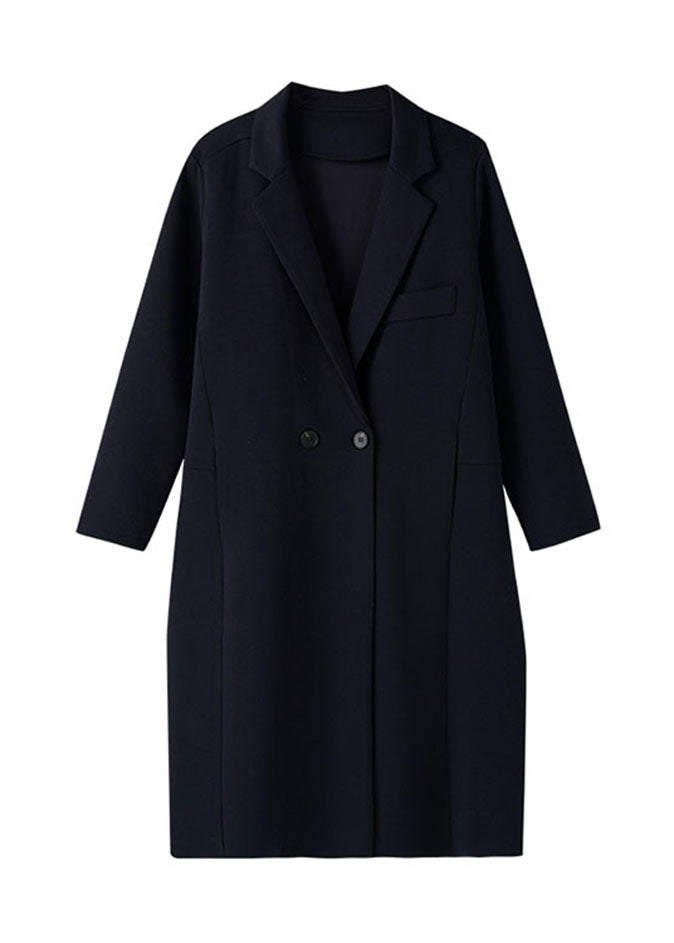 Drune | Blaues Notched Button Taschen Lange Mäntel