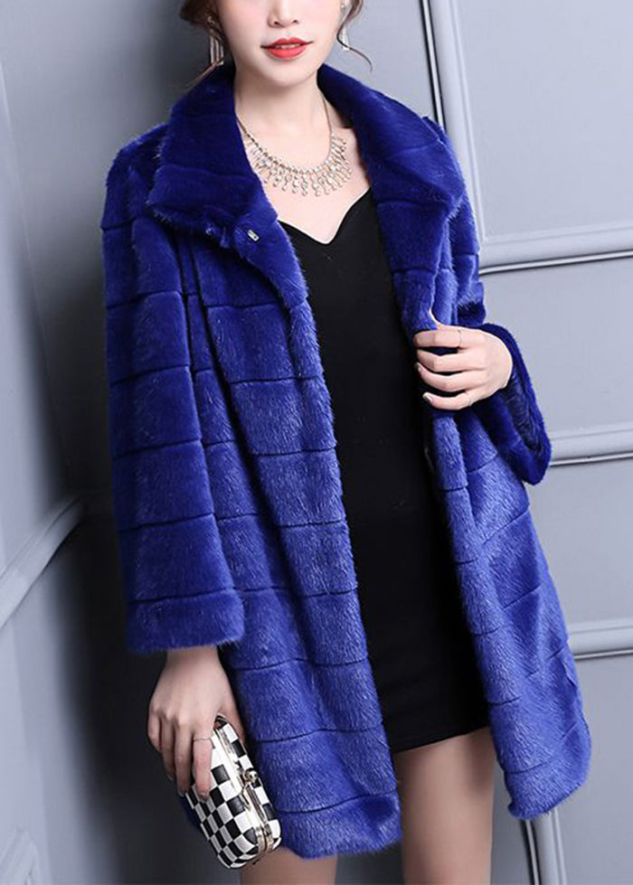 Drune | Blaue Übergroße Warme Fuzzy Fell Flauschige Mäntel Winter