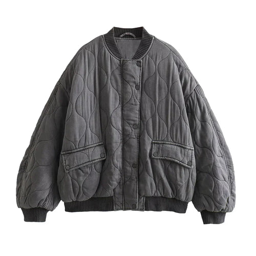 Drune - Wattierte Bomberjacke mit Steppdesign und Rippbündchen
