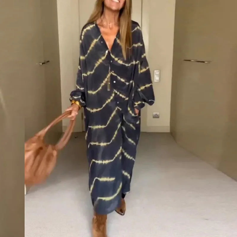 Drune | Boho Gestreiftes Langarmkleid