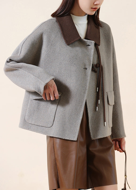 Drune | Graue Quasten-Patchwork-Chinesische-Knopf-Wollmäntel Winter