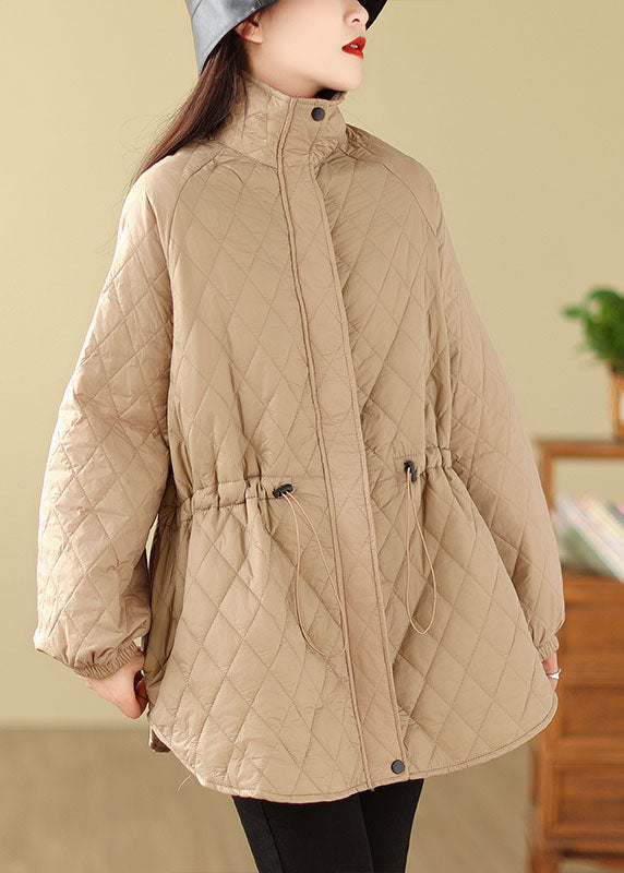 Drune | Khaki Stehkragen Kordelzug Reißverschlusstaschen Einfarbige Parkas Mäntel Winter