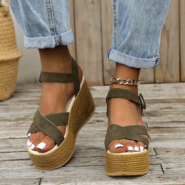 Drune | Bequeme Trendy Keilabsatz Damen Sandalen Mit Hohem Absatz