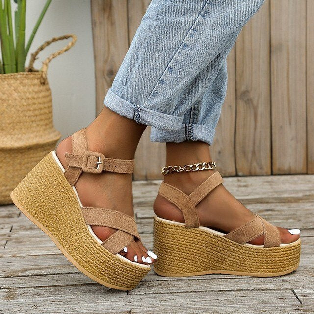 Drune | Bequeme Trendy Keilabsatz Damen Sandalen Mit Hohem Absatz