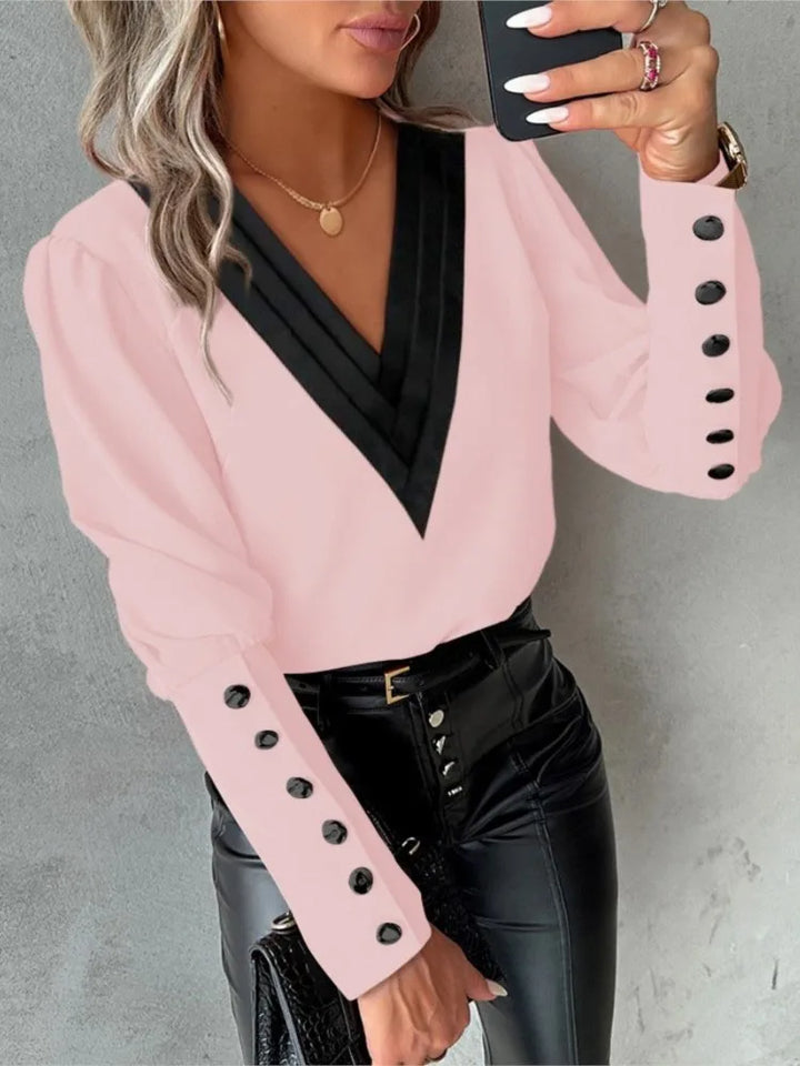 Drune Top | Elegante trendige Bluse mit V-Ausschnitt und langen Ärmeln
