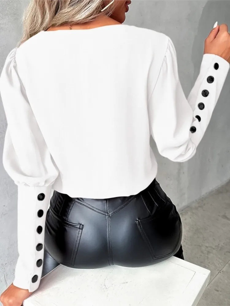 Drune Top | Elegante trendige Bluse mit V-Ausschnitt und langen Ärmeln