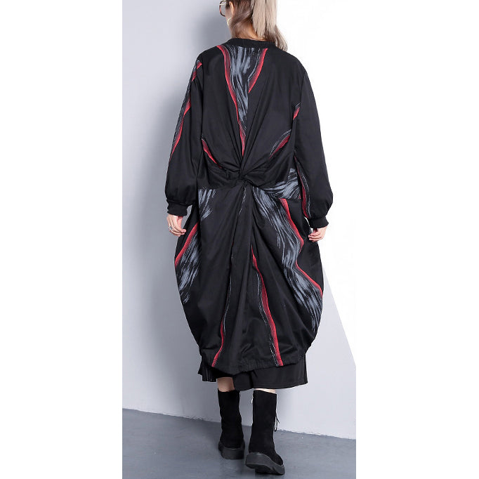 Drune | schwarzer Druckmantel übergroße Stehkragen Cardigans Elegante taillierte baggy Mäntel