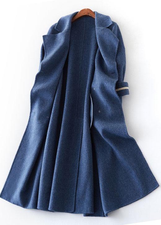 Drune | übergroßer langer Wintermantel Doppelbrust-Outwear Denim Blau Eingekerbte Wolle Jacken