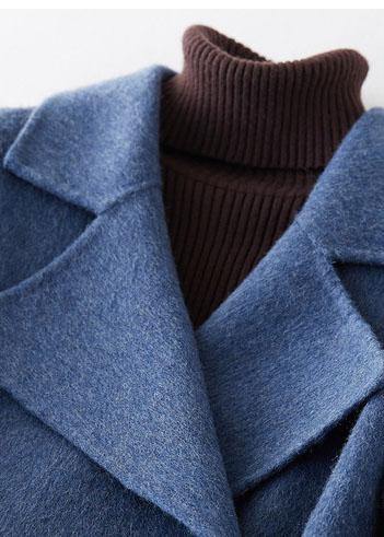 Drune | übergroßer langer Wintermantel Doppelbrust-Outwear Denim Blau Eingekerbte Wolle Jacken