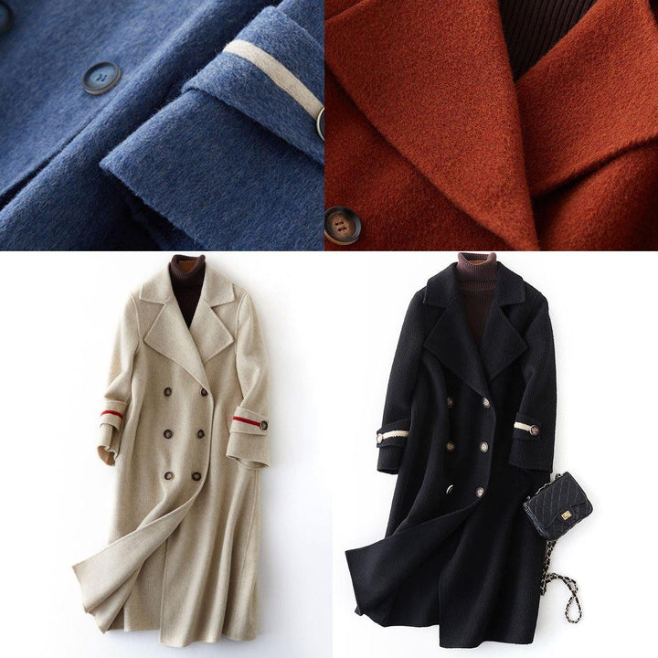 Drune | übergroßer langer Wintermantel Doppelbrust-Outwear Denim Blau Eingekerbte Wolle Jacken