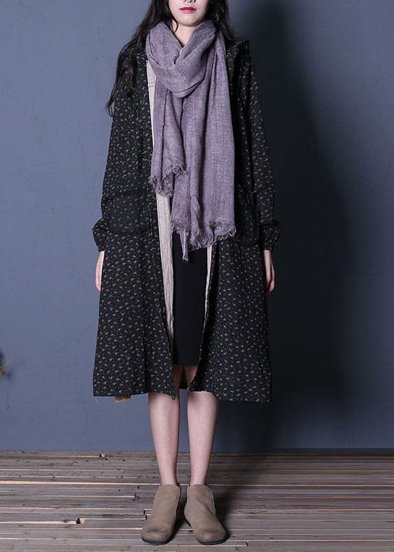 Drune | Plus-Size Mäntel Schwarz Druck Kapuzenmäntel