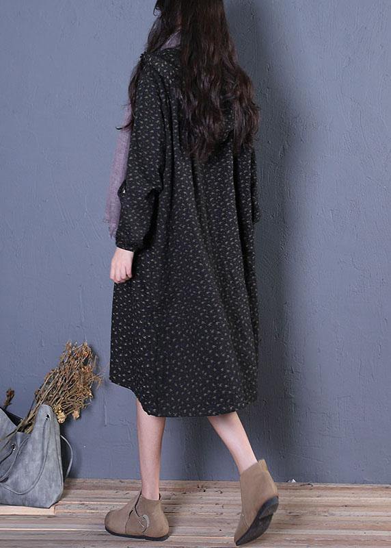 Drune | Plus-Size Mäntel Schwarz Druck Kapuzenmäntel