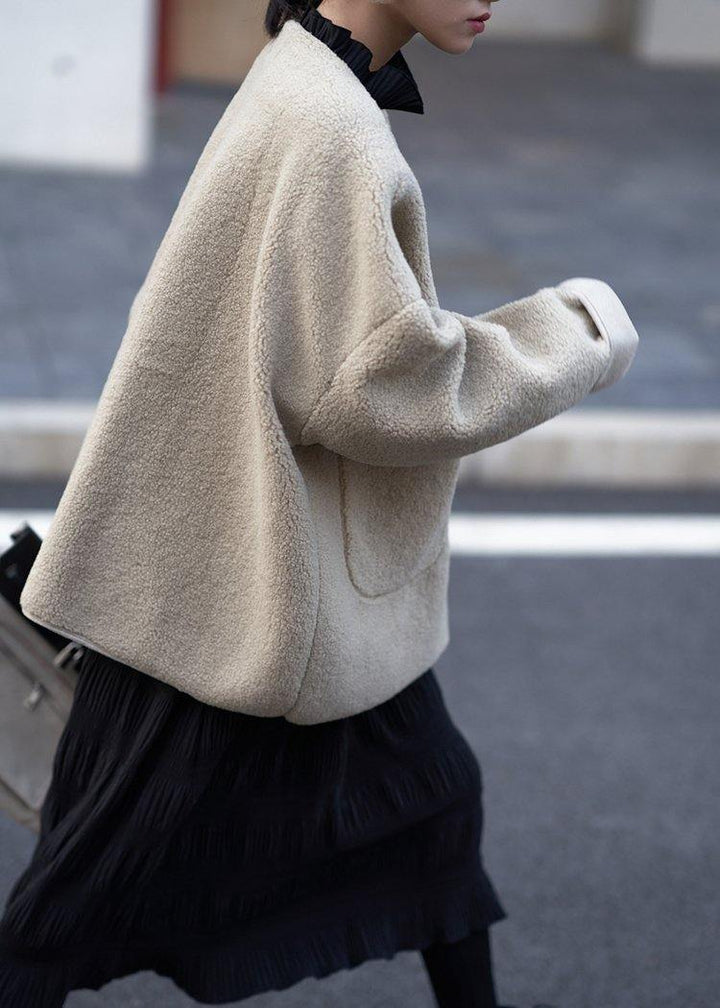 Drune | Plus-Size-Bekleidung Mäntel Frauen Mäntel nude V-Ausschnitt Taschen Wollmantel