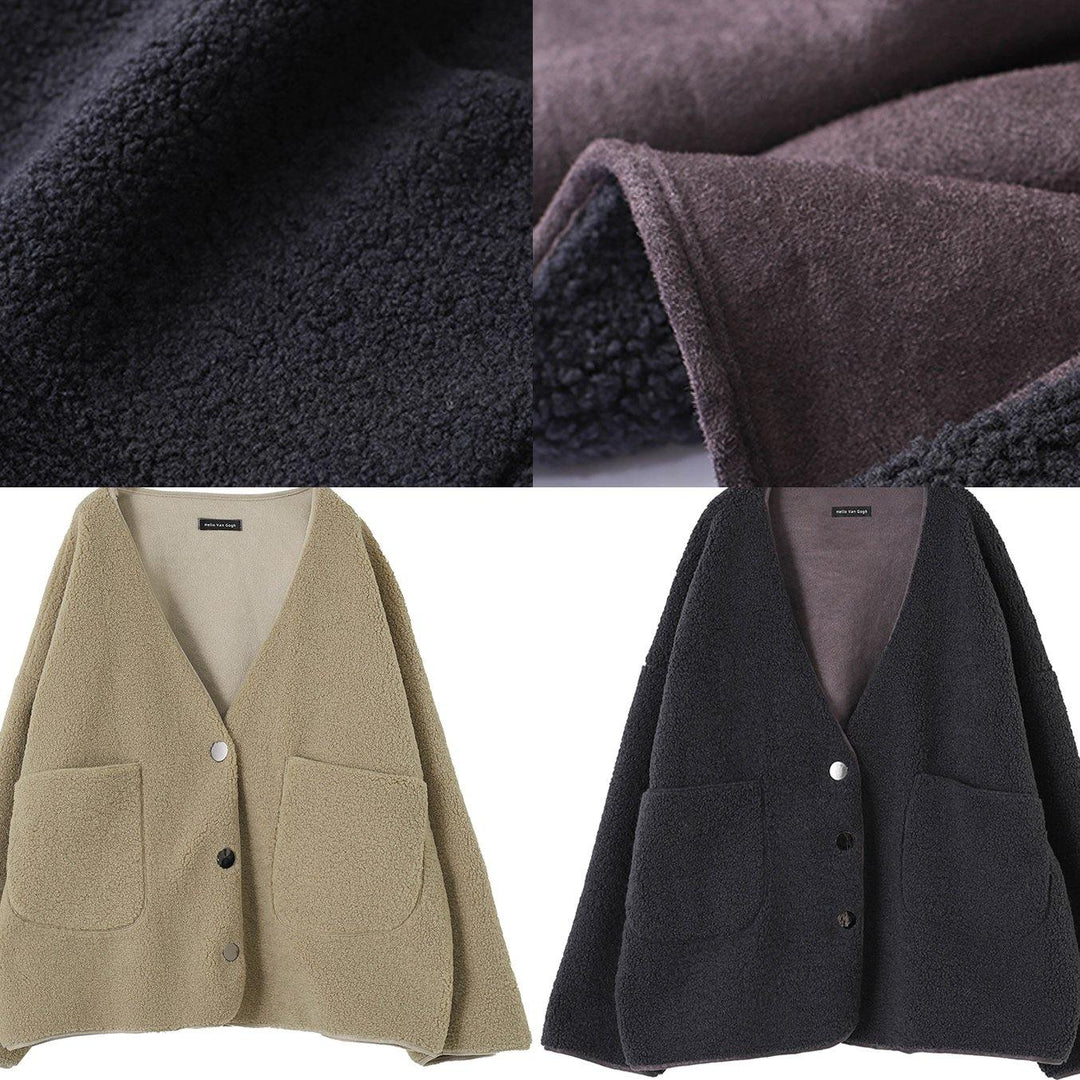 Drune | Plus-Size-Bekleidung Mäntel Frauen Mäntel nude V-Ausschnitt Taschen Wollmantel