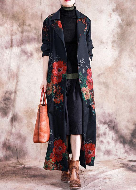 Drune | Plus Size Maxi Mantel Trenchcoats Rote Drucke Übermantel